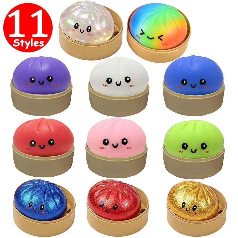 Squishy dumpling géant avec panier vapeur en bambou