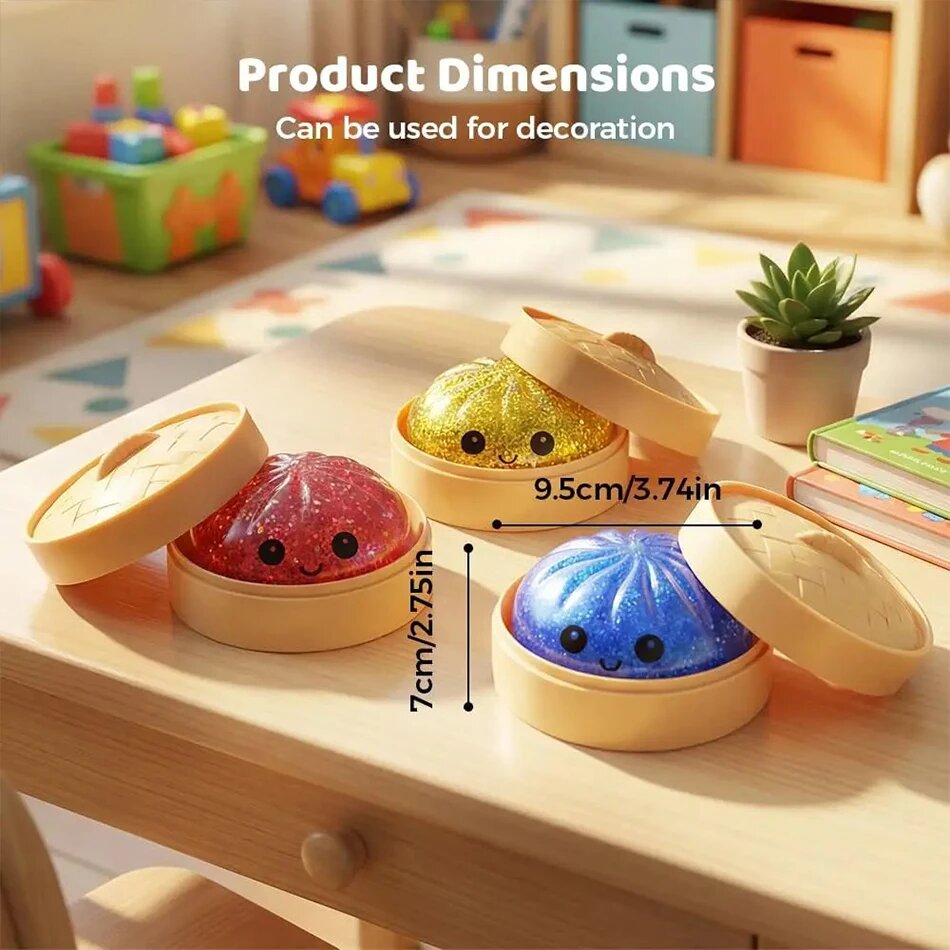 Squishy dumpling géant avec panier vapeur en bambou