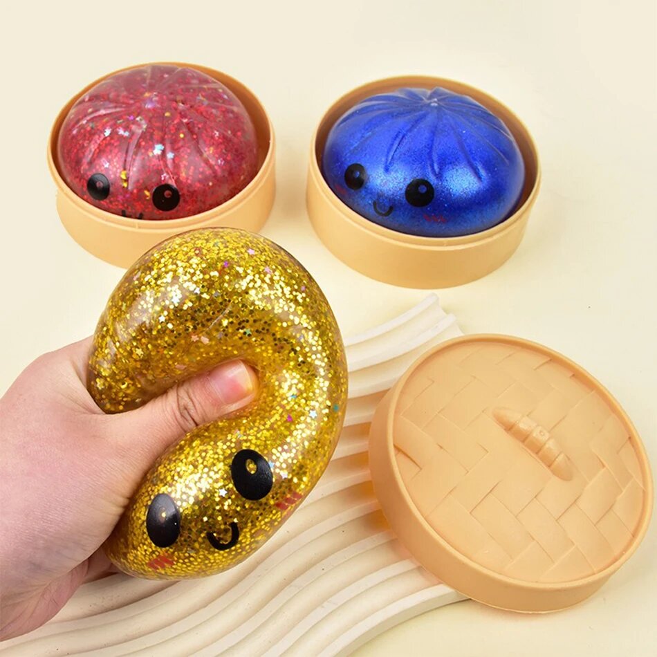 Squishy dumpling géant avec panier vapeur en bambou